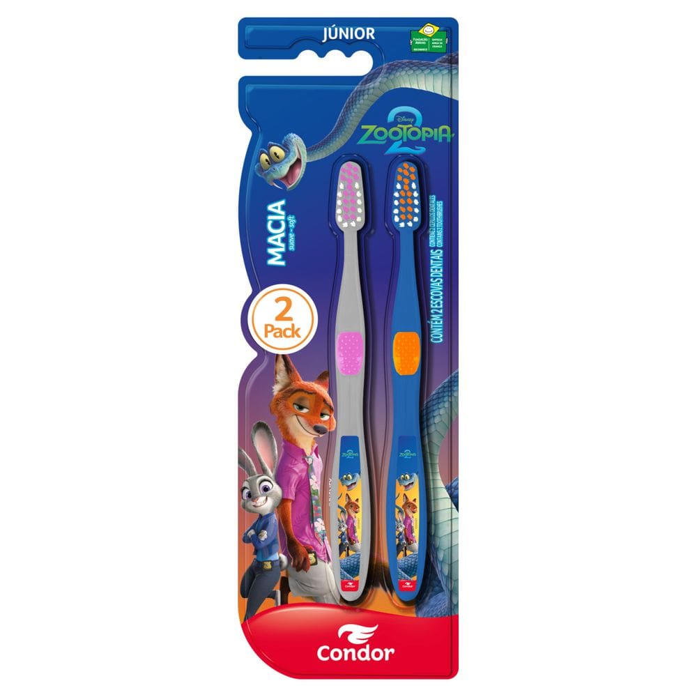 Escova Dental Infantil Macia Zootopia 2 Condor Jn 2 Unidades