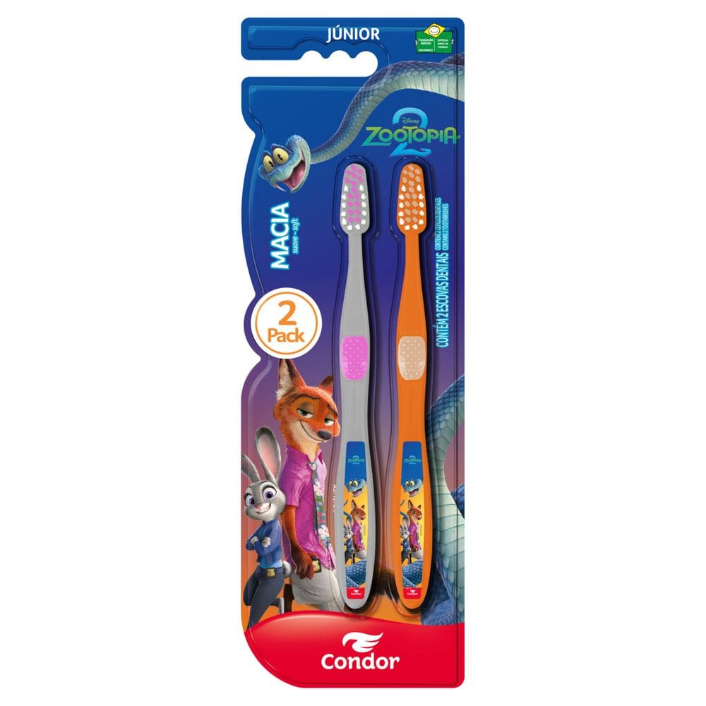 Escova Dental Infantil Macia Zootopia 2 Condor Jn 2 Unidades