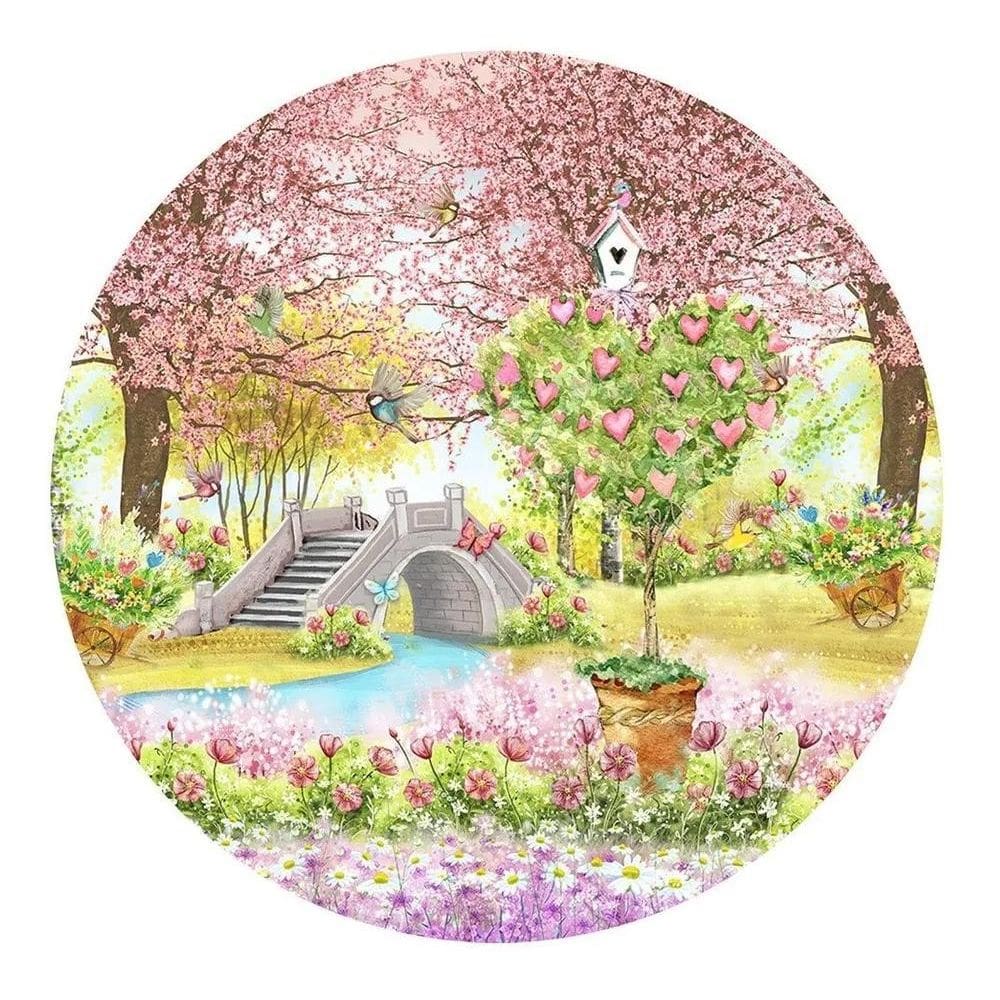 Painel Festa Redondo Sublimado 3D Tecido C/Elástic Jardim Ro