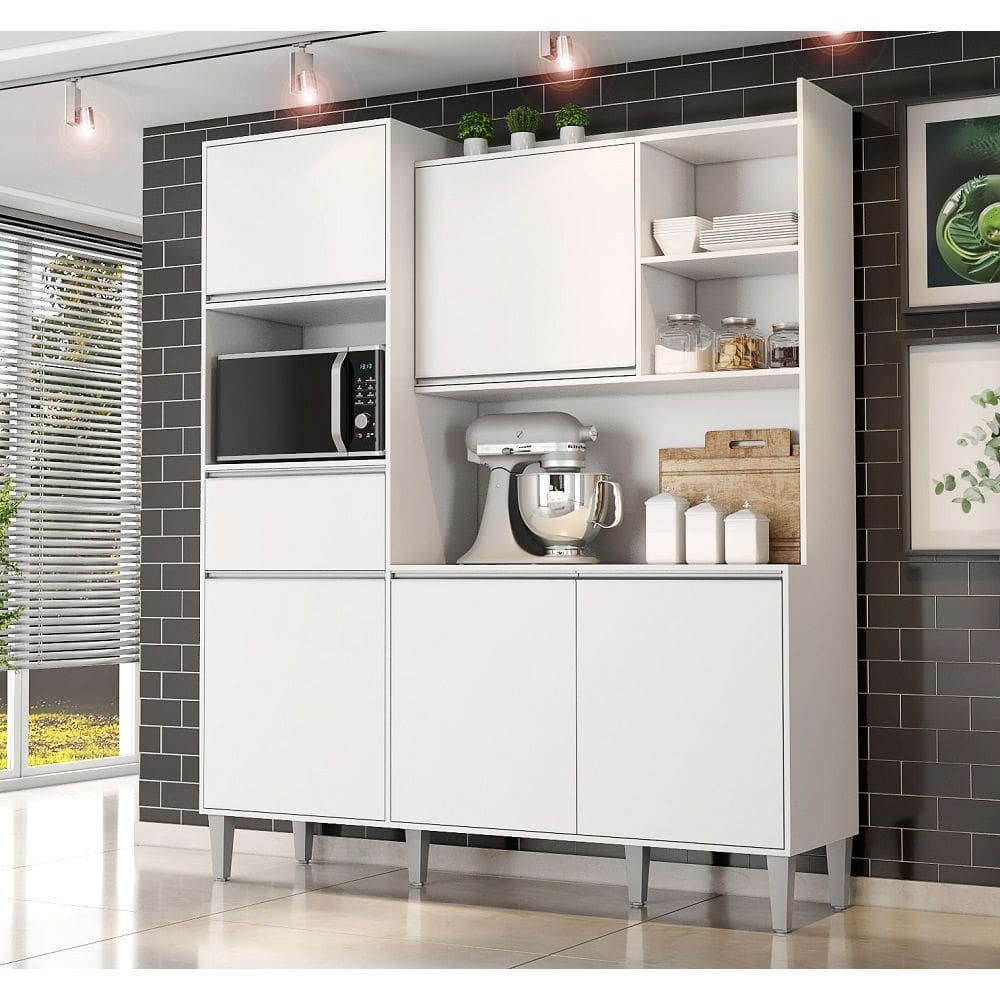 Cozinha Compacta Kit Isabel 5 Portas 1 Gaveta e Nicho P/ Microonda - Branco AJL