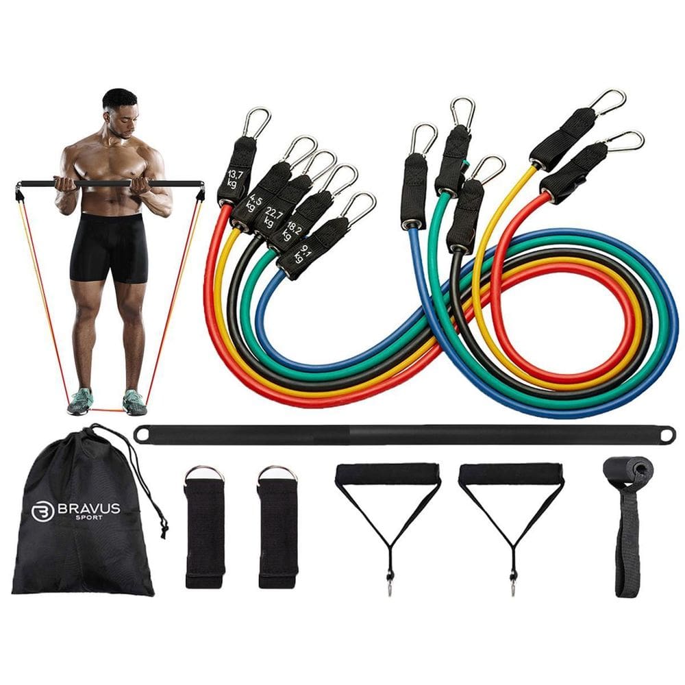 Kit Tubing Pro Elástico Extensor 68Kg Com Barra Exercícios