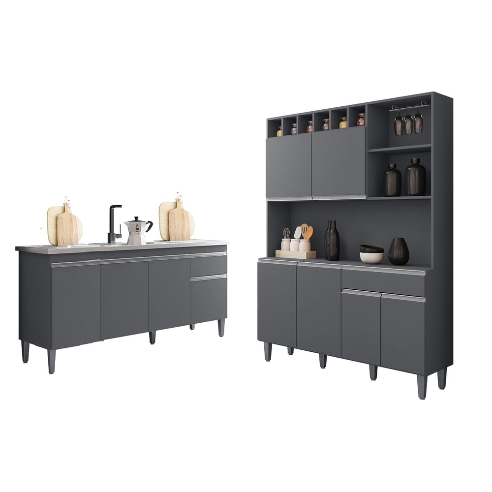 Armário de Cozinha Alice com Balcão de Pia Tatiane 120m Sem Tampo Cinza - AJL