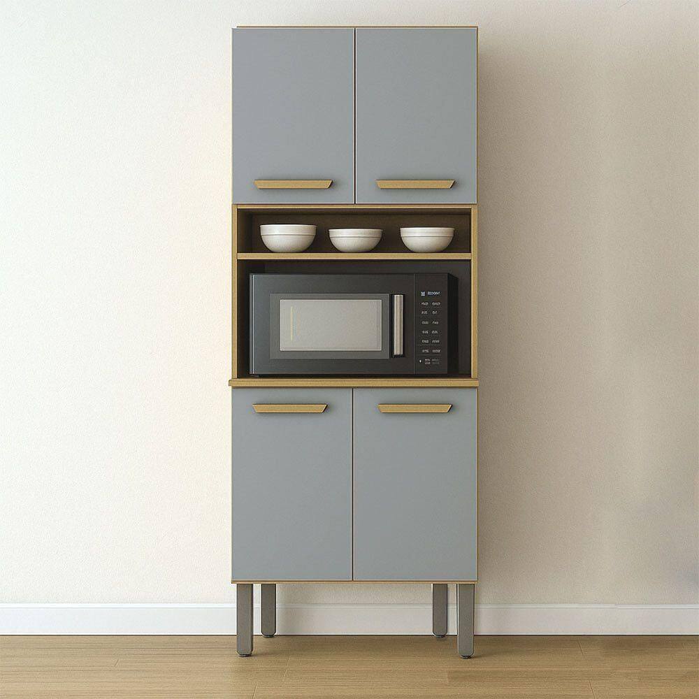 Armário Cozinha Athenas 4 Portas Espaçoso Mobilihouse Cinamomo/cinza Acetinado