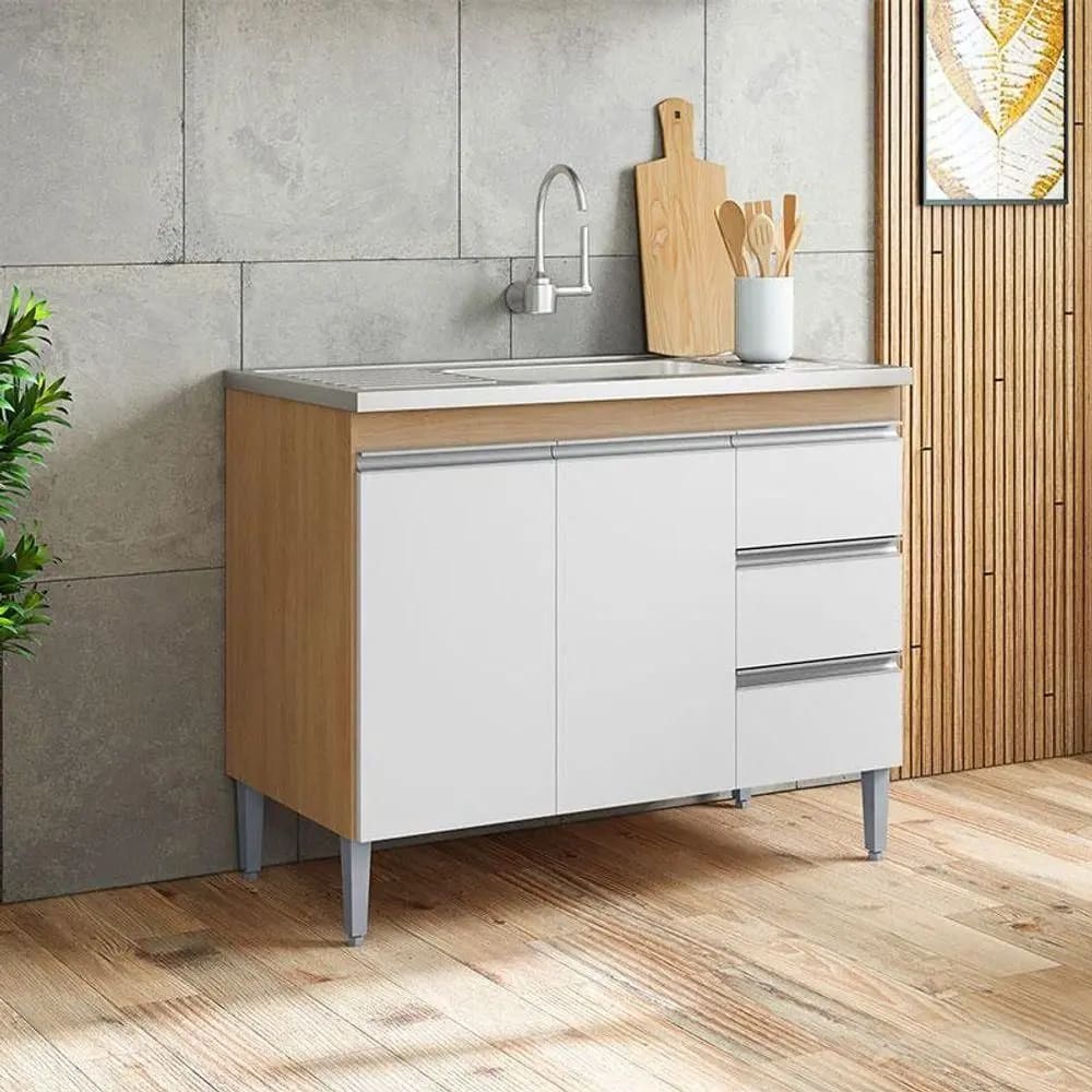 Balcão De Pia Andréia 100 Cm Sem Tampo - Amêndoa Branco - AJL