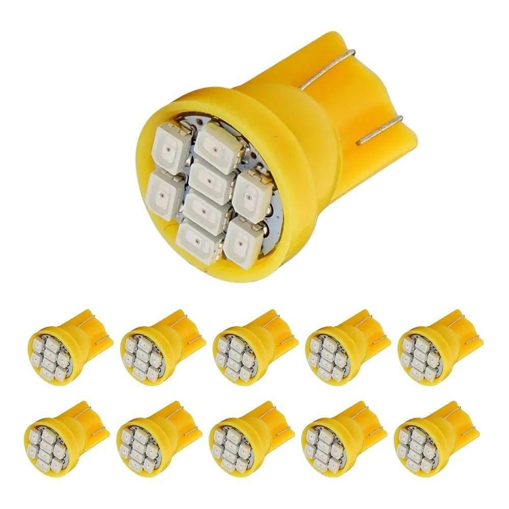 Kit 20 Lampada T10 8 Led Pingo Luz W5W 12V Auto Amarelo