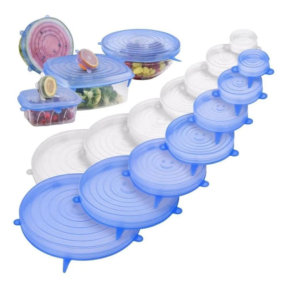 10X Kit 12 Tampas Silicone Panela Pote Universal Flexível