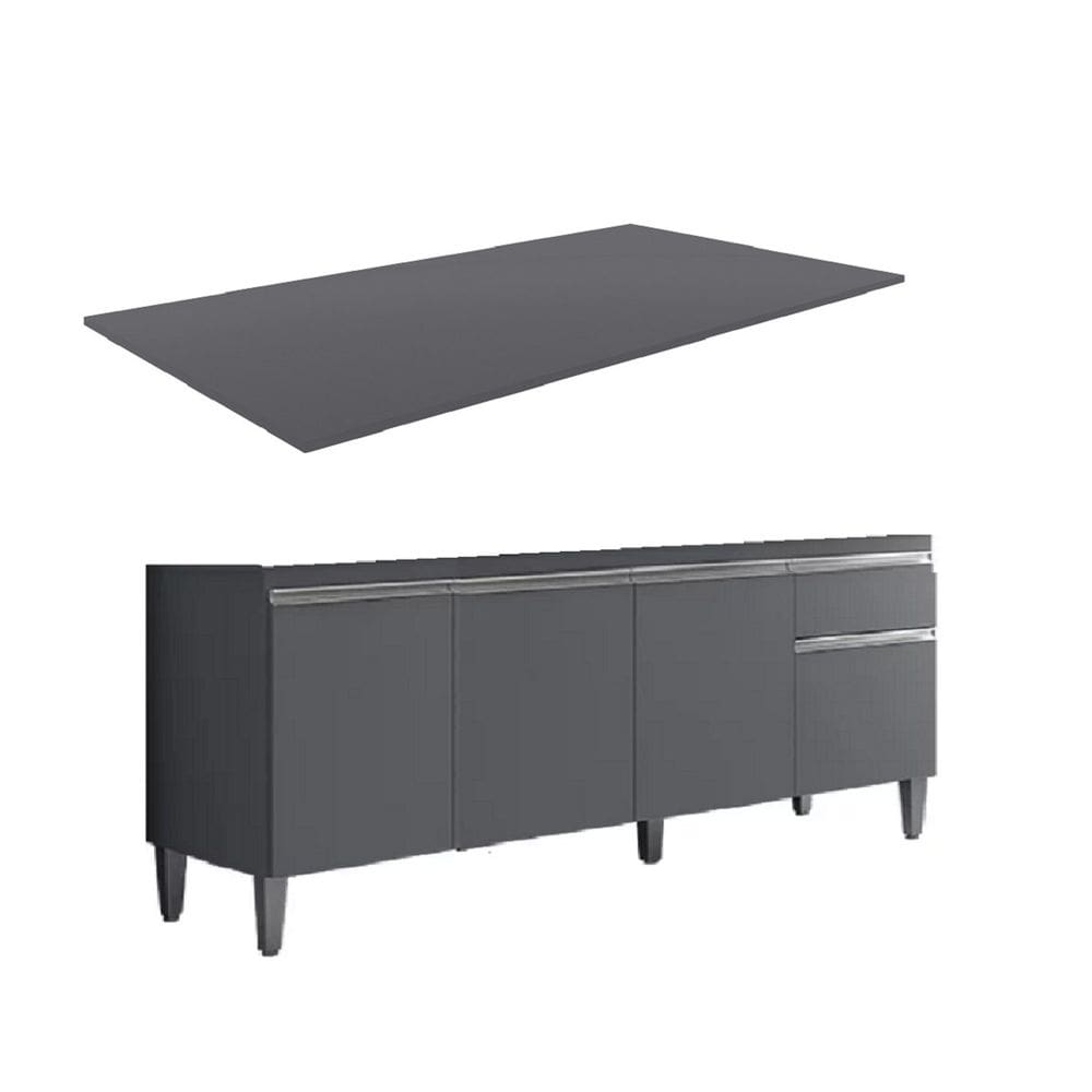 Balcão 4 Portas 1 Gaveta Tatiane 150m Com Tampo MDP Cinza - AJL