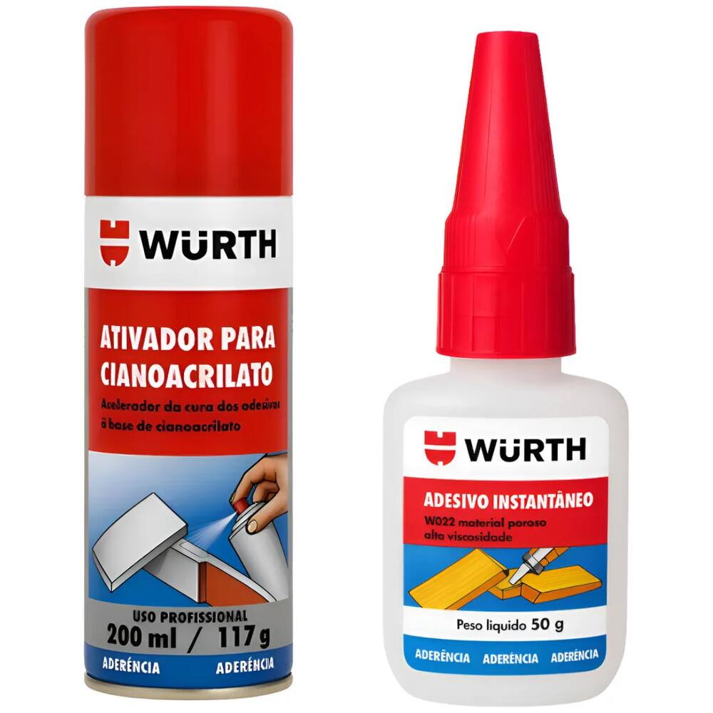 Kit Mdf Ativador Cianocrilato Qfs 200ml Wurth Acelerador Cola Bonder