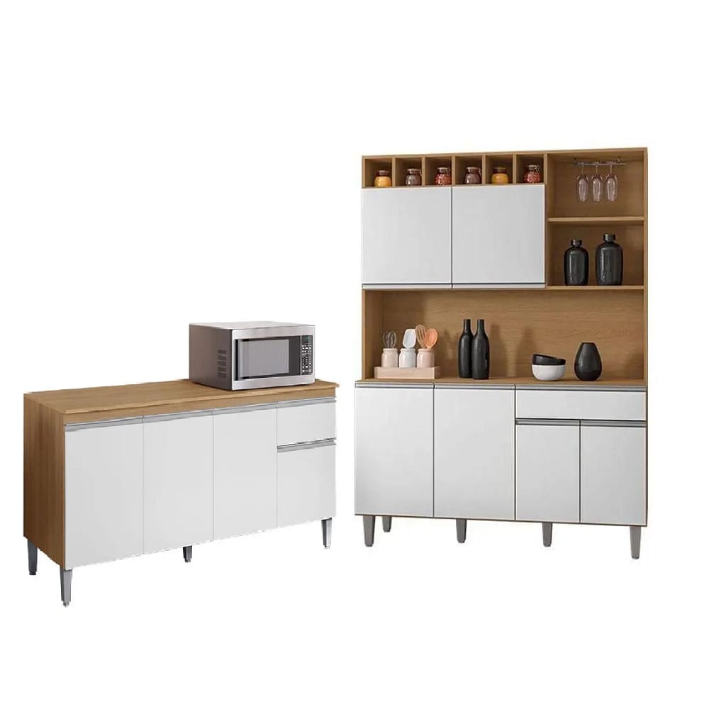 Cozinha Compacta Alice com Balcão para Pia Tatiane 120m Com Tampo MDP - Amendoa/Branco AJL