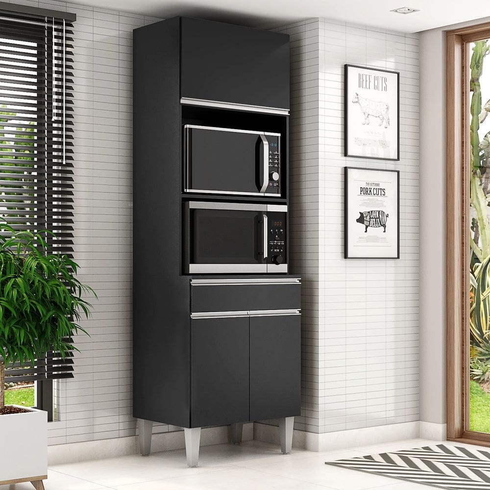 Paneleiro Torre Quente C/ 2 Nichos 3 Portas 1 Gavetas - Preto AJL