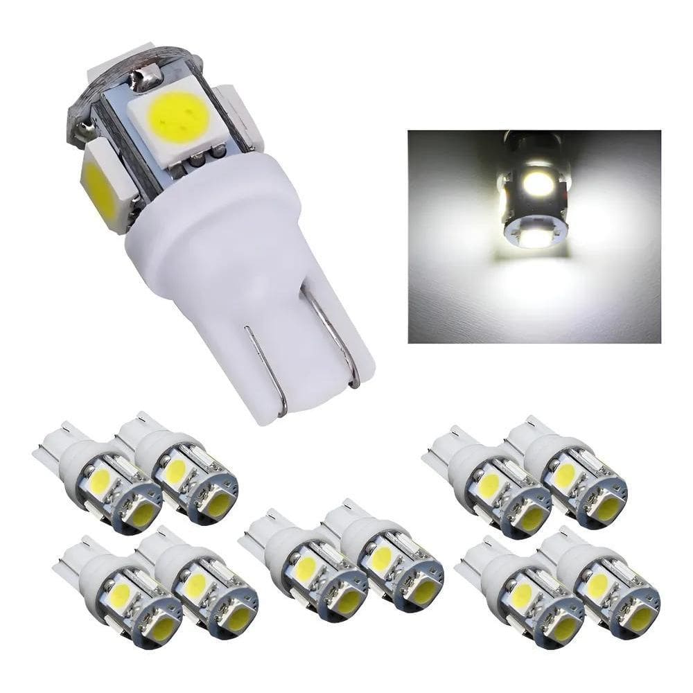 Kit 10 Lampada T10 5 Led Branca Branco W5W Pingo Luz