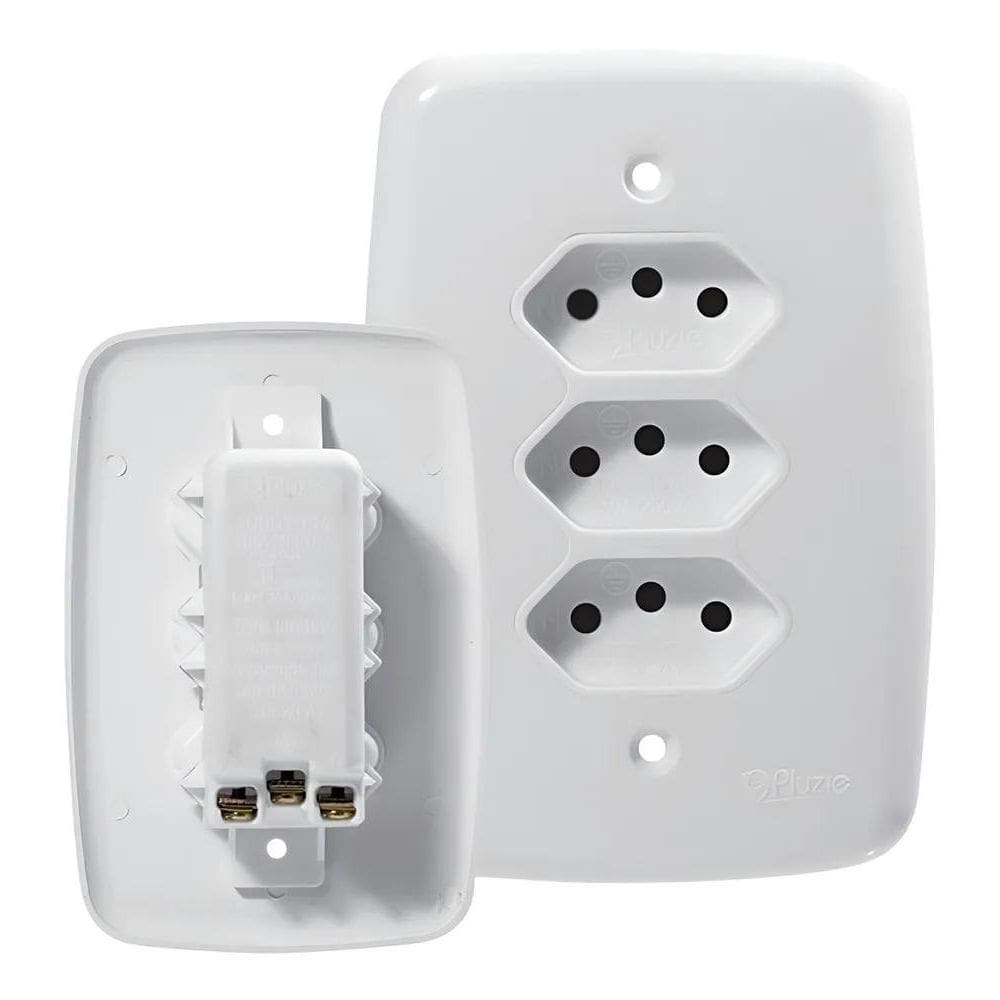 Tomada Tripla 10A Monobloco Linha Fácil Ideale Pluzie Cor Br