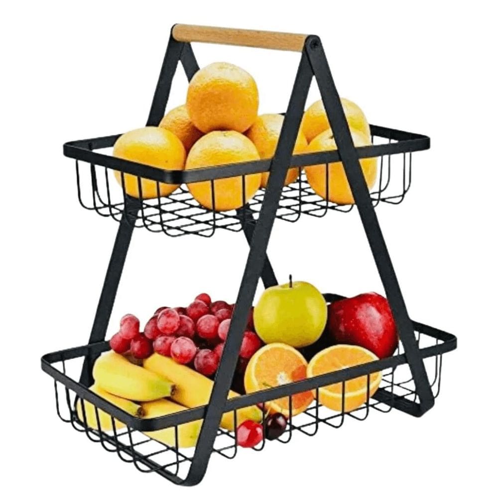 Fruteira De Mesa Dupla Cesto Aramado Organizador Frutas