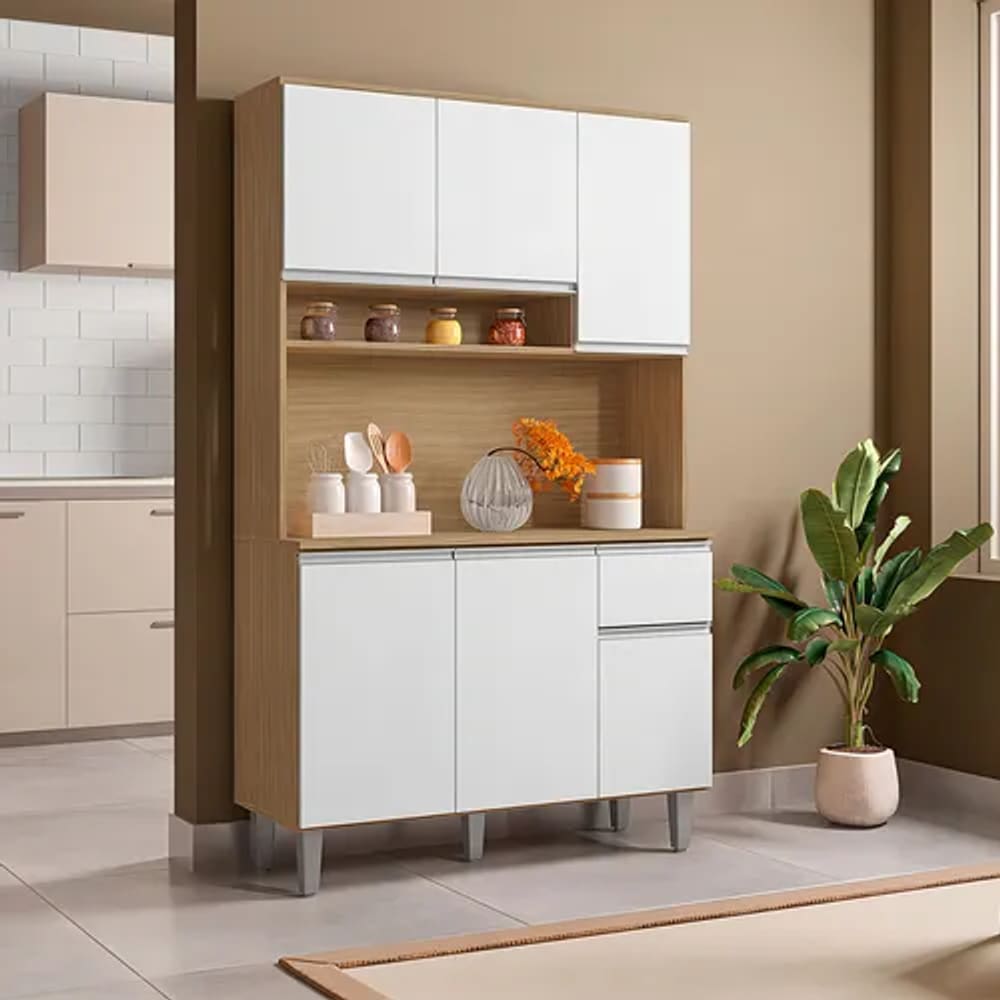 Armário de Cozinha Kit Márcia Amendoa/Branco AJL
