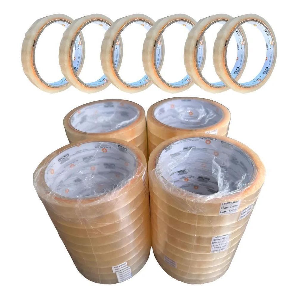 Kit 60 Rolos Fita Adesiva Durex Fino Transparente