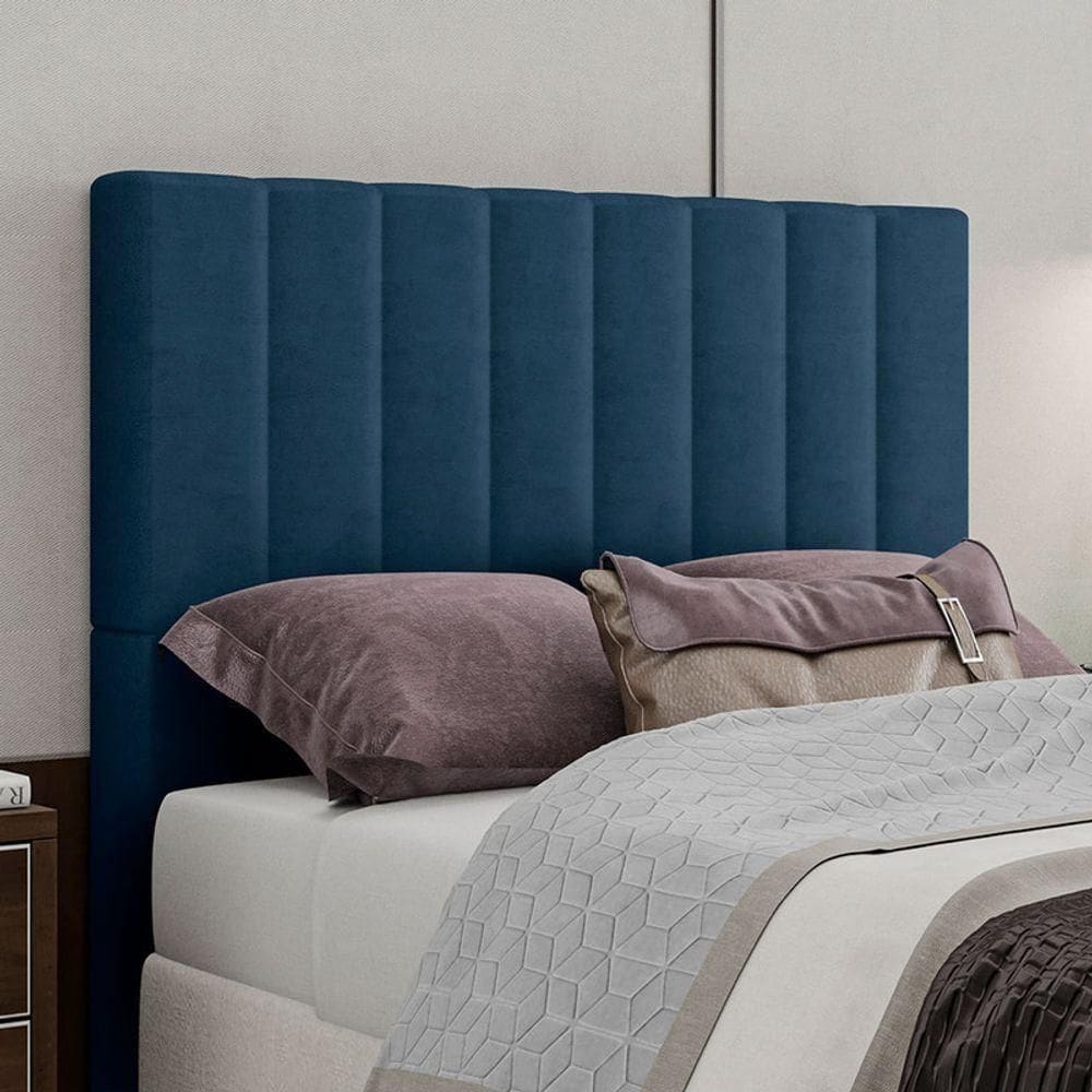 Cabeceira Estofada Casal 140 Cm Esmeralda Veludo Azul Marinho