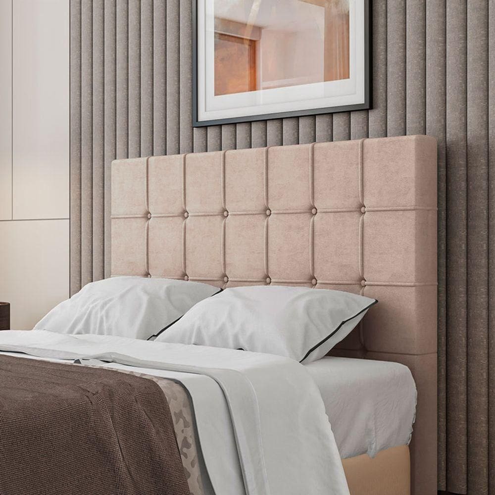 Cabeceira Estofada Casal 140 Cm Turmalina Veludo Rose