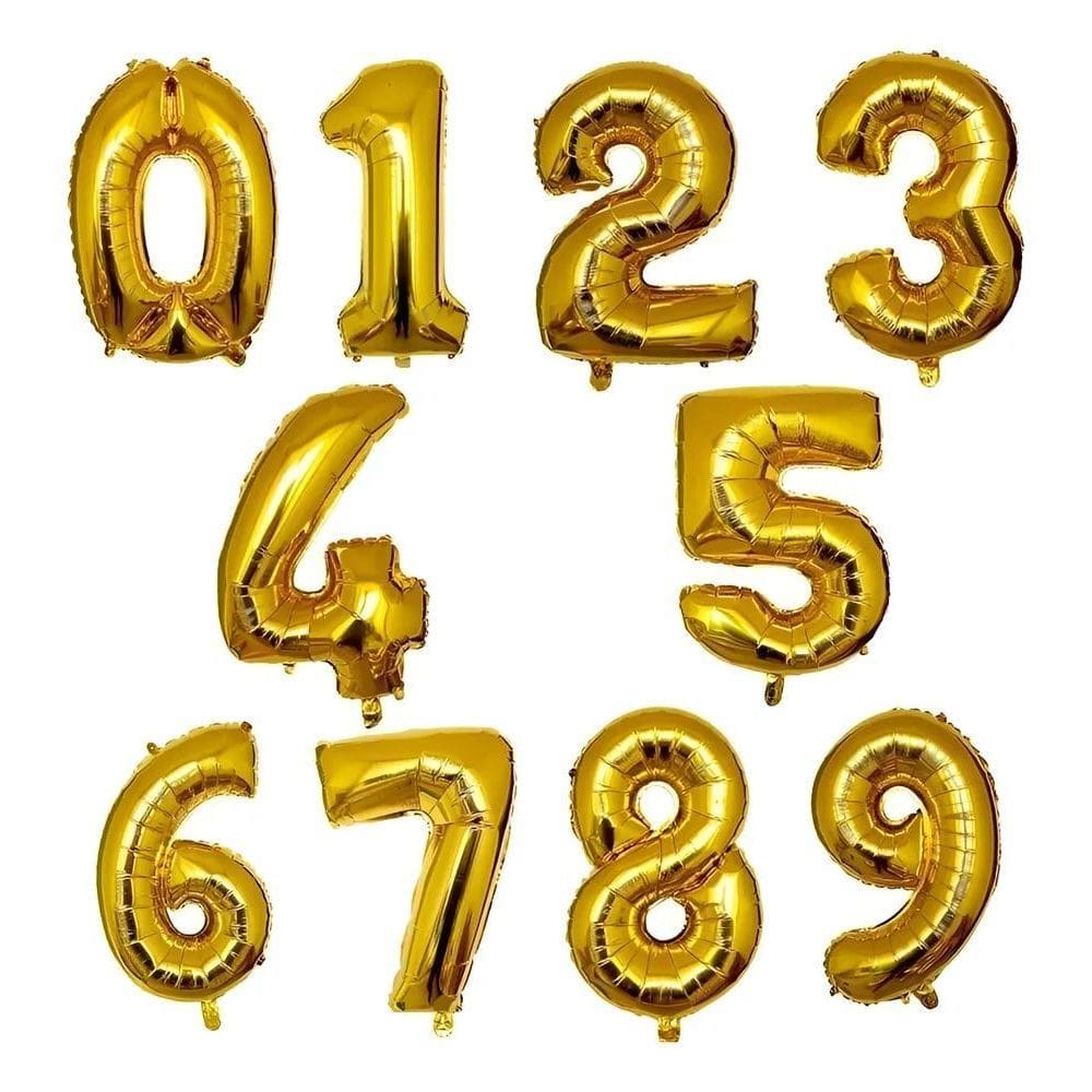 Balão Bexiga De Número Dourado Metalizado - 70 Cm 3