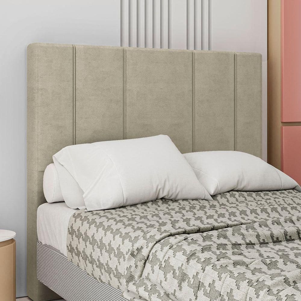 Cabeceira Estofada King 195 Cm Rubi Veludo Bege