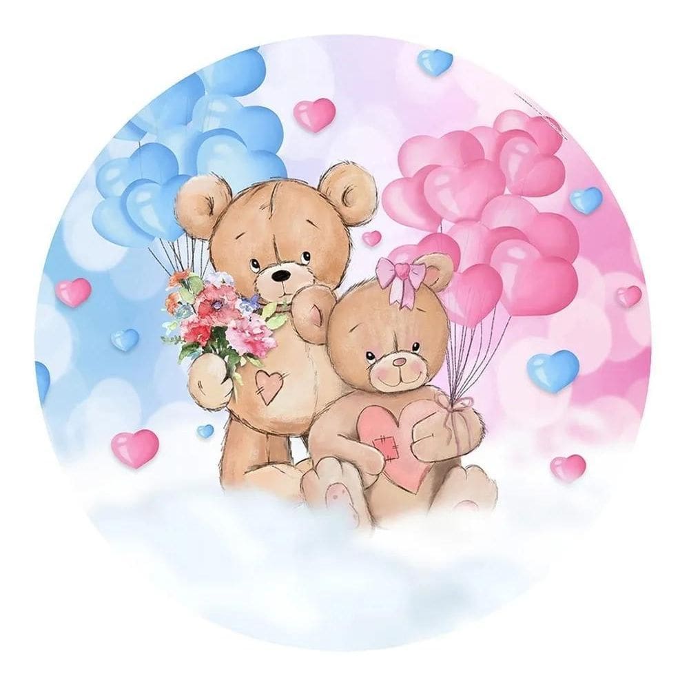 Painel Festa Redondo Sublimado 3D Tecido C/Elást Chá Revelaç