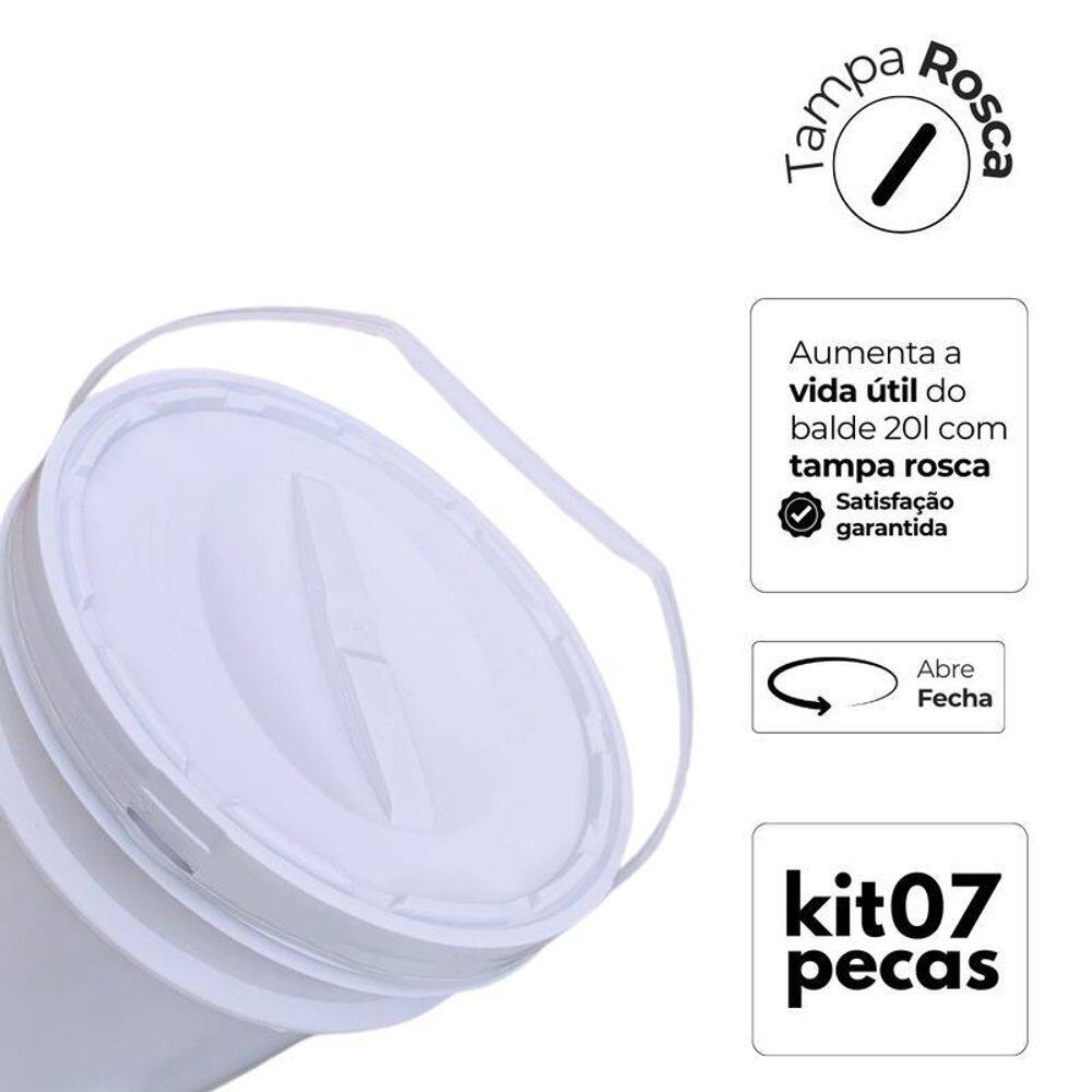 Balde Com Escala Graduada Tampa Rosca - Kit 7 Pçs