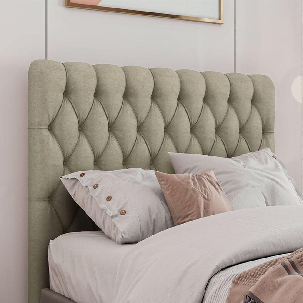 Cabeceira Estofada King 195 Cm Topázio Veludo Bege