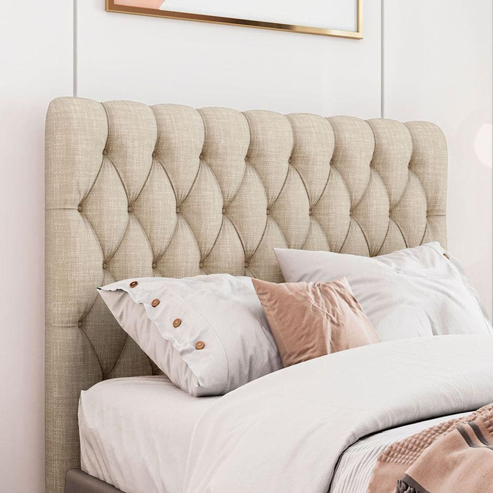 Cabeceira Estofada Queen 160 Cm Topázio Linho Bege