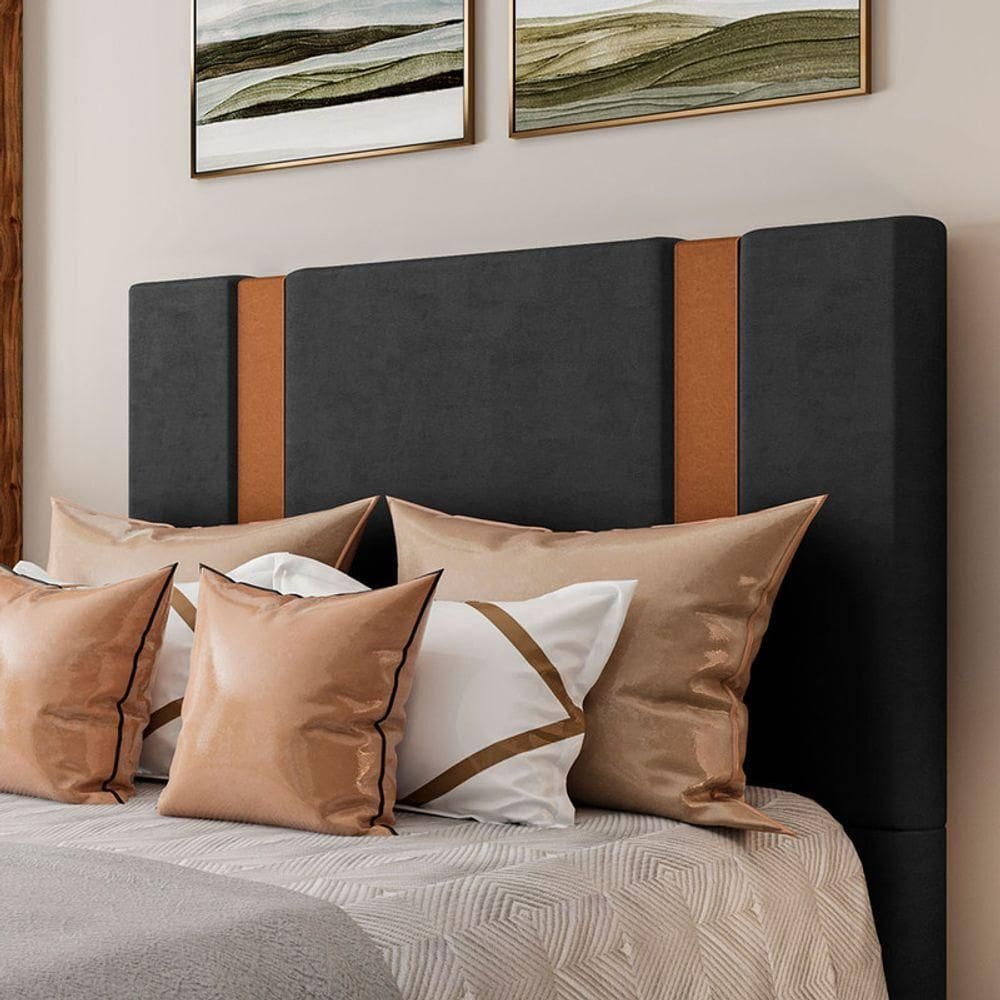 Cabeceira Estofada King 195 Cm Ametista Veludo Preto