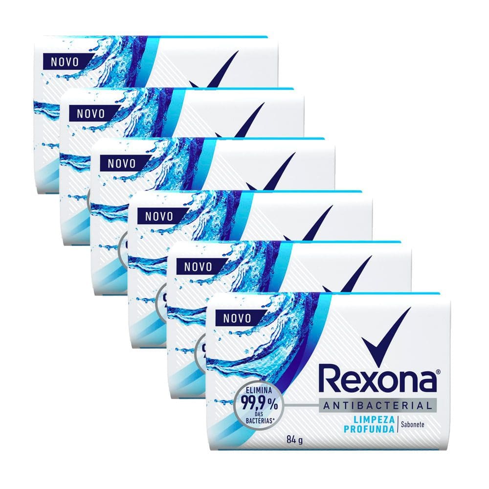 Sabonete em Barra Rexona Antibacterial Limpeza Profunda Elimina 99 84g Kit com seis unidades