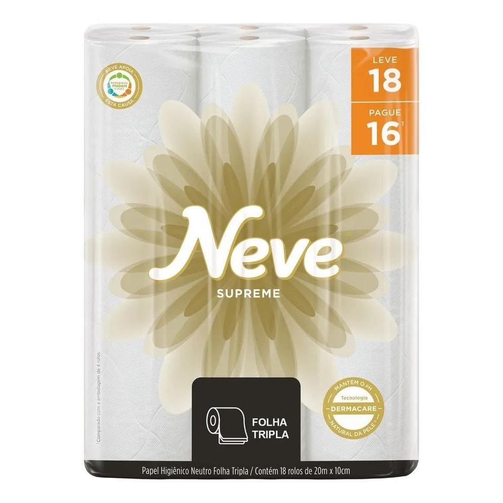 10X Papel Higiênico Supreme Folha Tripla Com 18 Rolos Neve