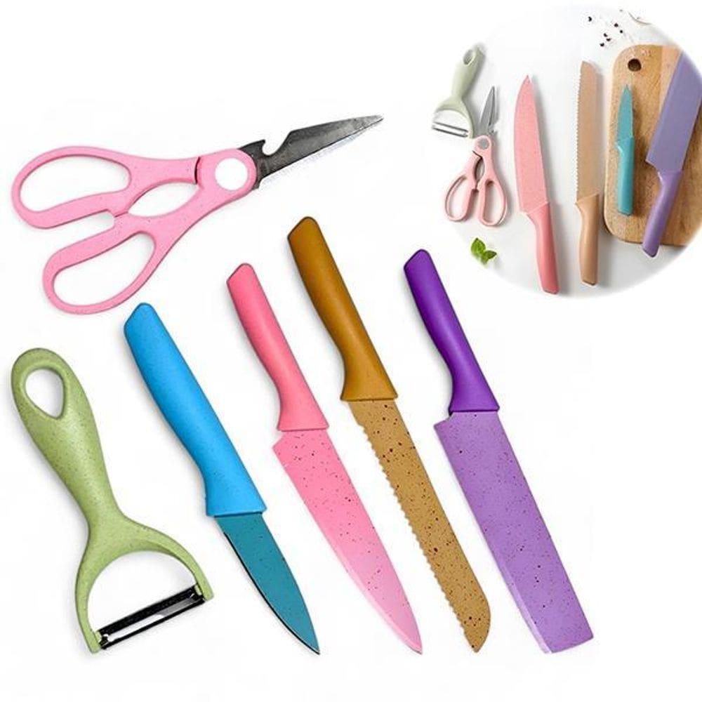 Kit Facas 6 Peças Coloridas Utensílios De Aço Inox