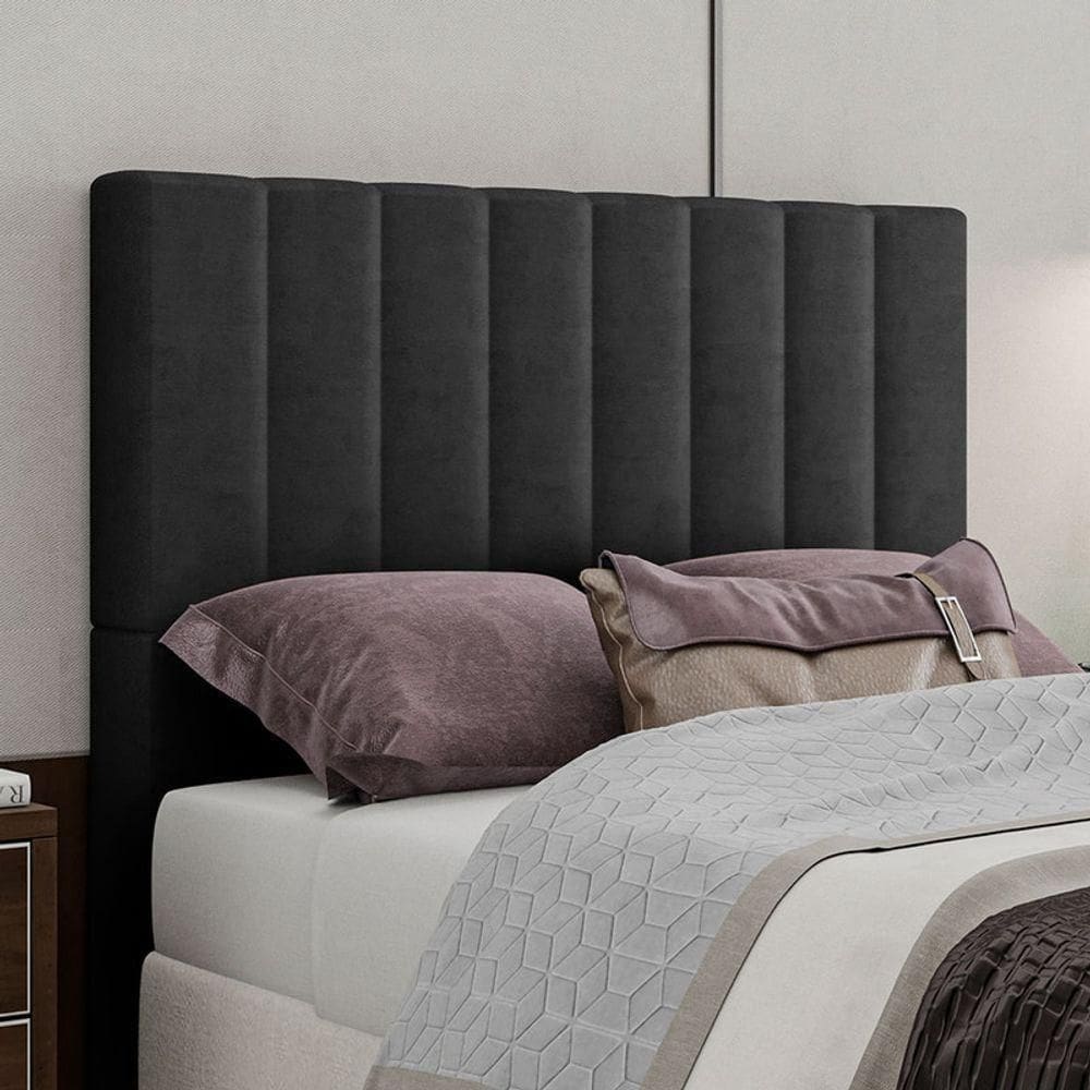 Cabeceira Estofada King 195 Cm Esmeralda Veludo Preto