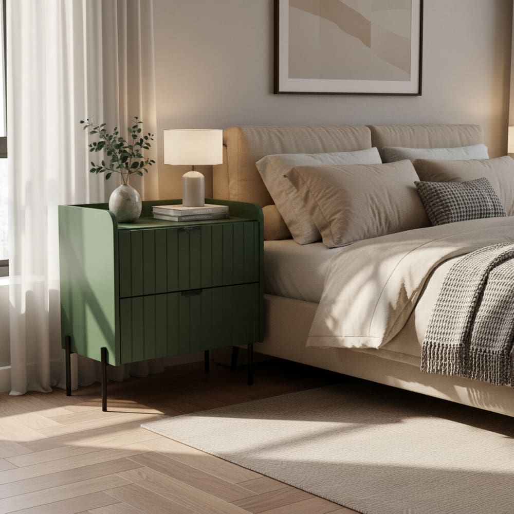 Mesa de Cabeceira Venus 60cm 100% MDF Verde Base Metálica