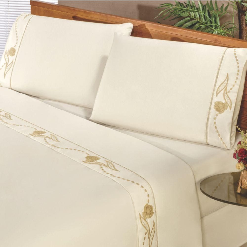 Jogo De Lençol Queen Imperio 4 Peças Percal 180 Fios - Palha