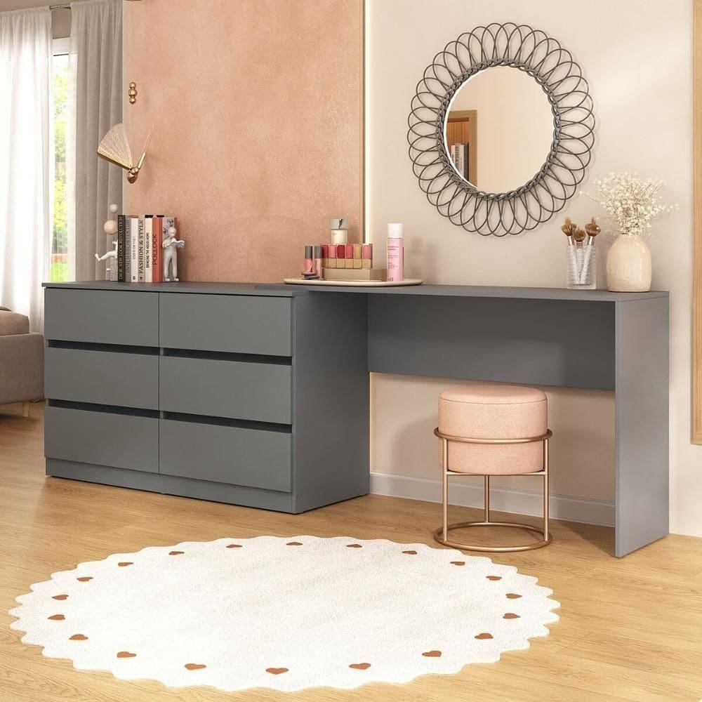 Penteadeira Infantil 231,5cm Com 6 Gavetas Multimóveis Mp4403 Grafite