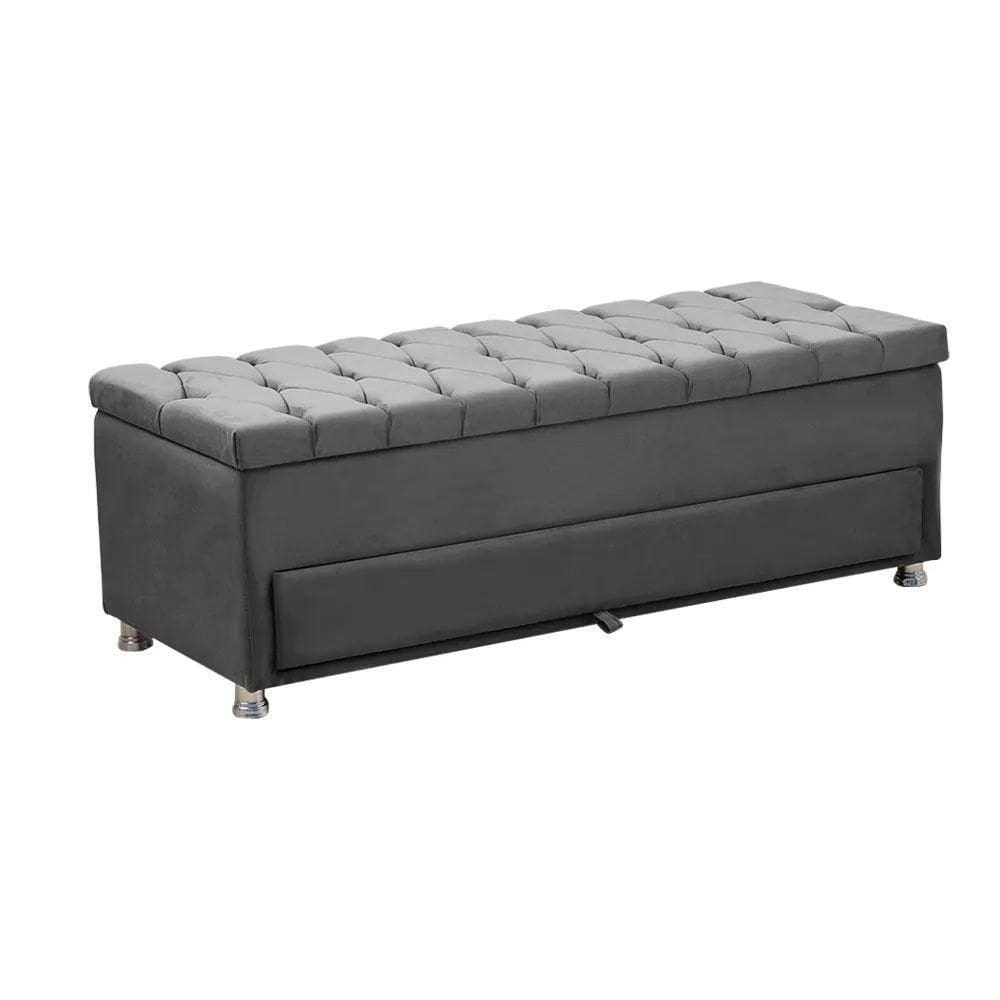 Calçadeira Sapateira Baú Munique 140cm De Largura Veludo Star Confort Cinza Chumbo