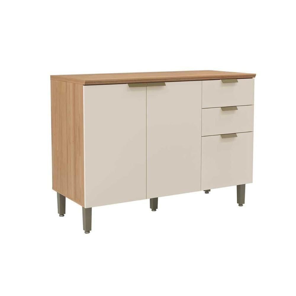 Balcão De Cozinha Modulado C- Tampo Selena C- 3 Porta E 2 Gavetas 120cm Jequitiba-off White Fosco - Linea