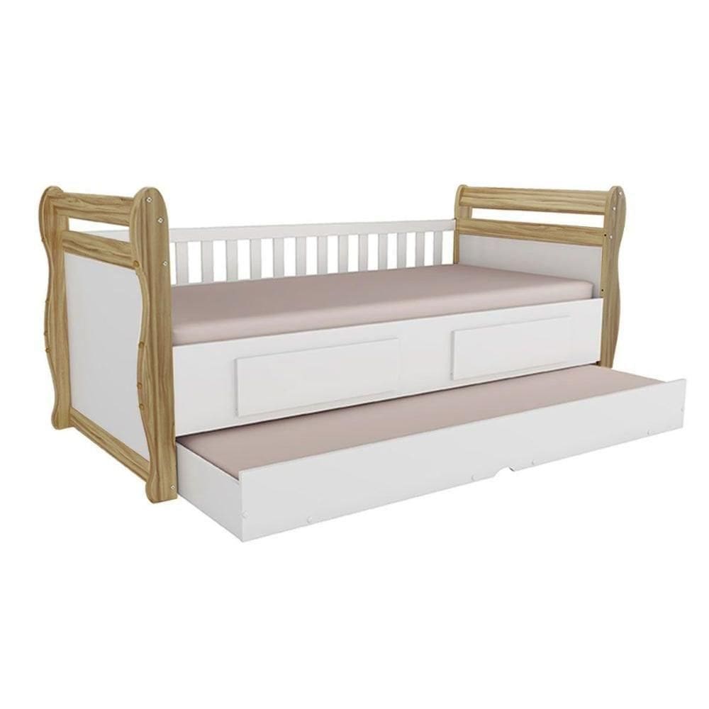 Cama Box Base C- Gavetas De Babá Maria 2 E Auxiliar (branco-amendoa) - Peroba