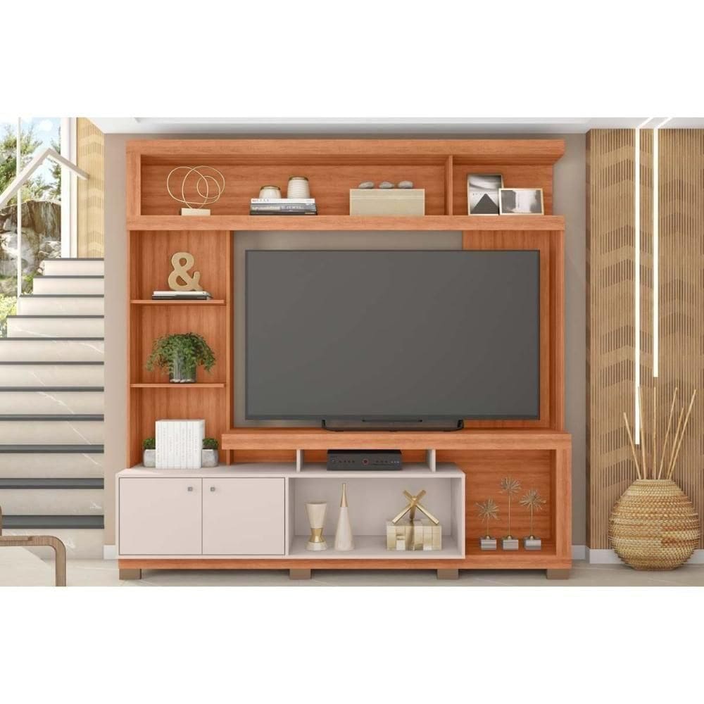 Estante P- Sala Até 70 Pol Formosa C- Nicho E Pés 210x207cm Freijo-off White - Caemmun