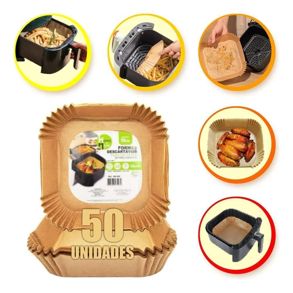 Forma Descartável Papel Antiaderente Airfryer Quadrado 50 Un