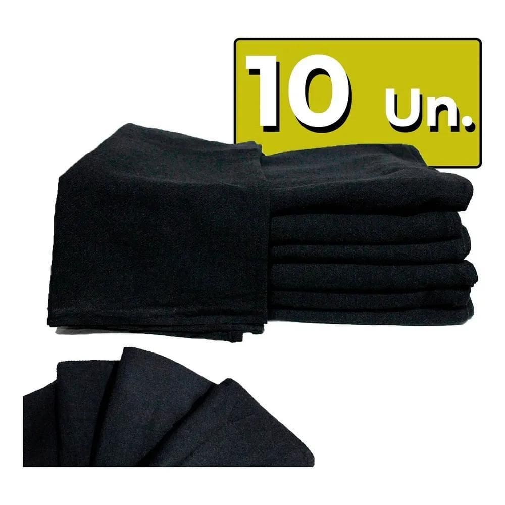 2X Kit 10 Pano De Prato Liso Preto Flanelado C/Bainha Atacad