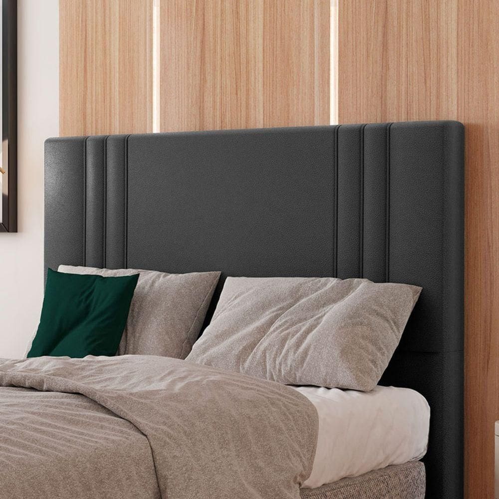 Cabeceira Estofada Queen 160 Cm Diamante Corino Preto