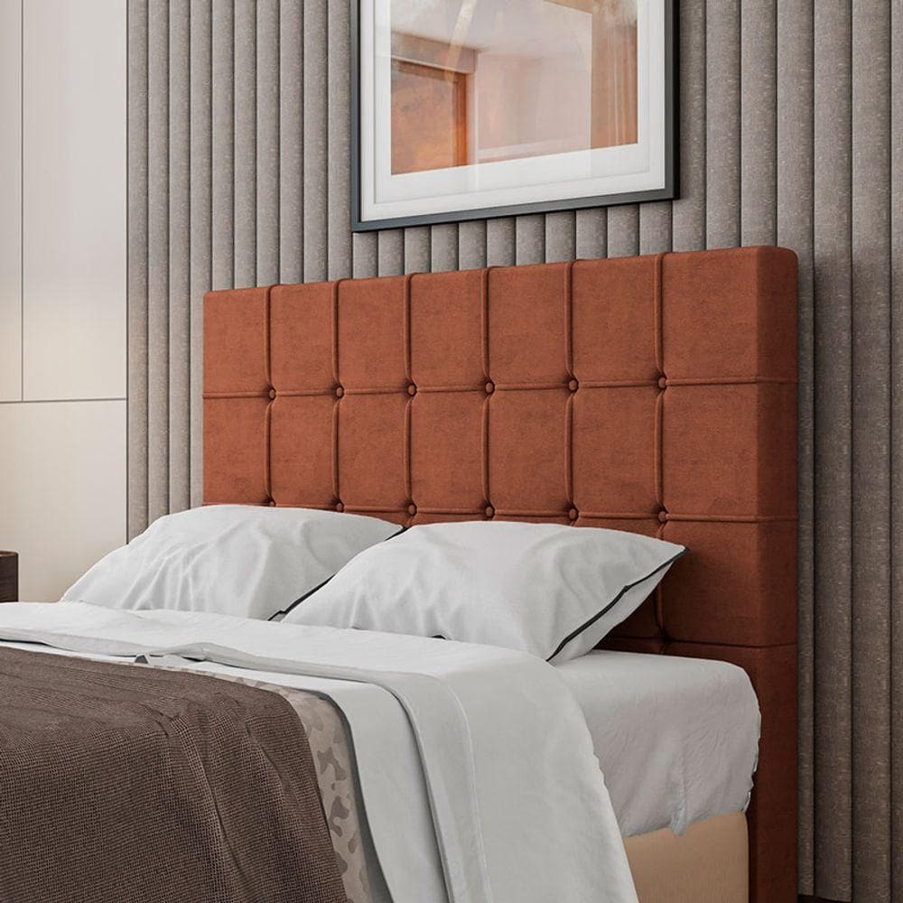 Cabeceira Estofada Casal 140 Cm Turmalina Veludo Terracota