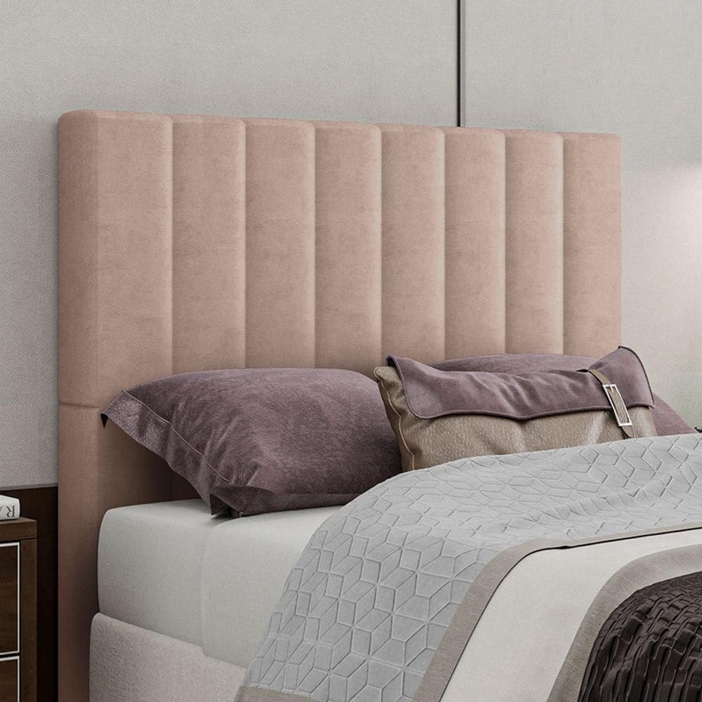 Cabeceira Estofada Casal 140 Cm Esmeralda Veludo Rose