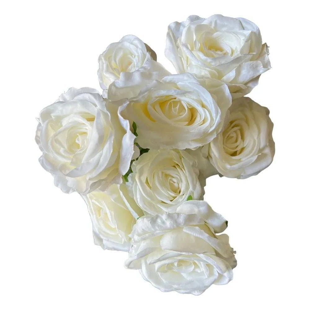 Buquê De Rosa Grande Artificial Com 9 Fl Branco
