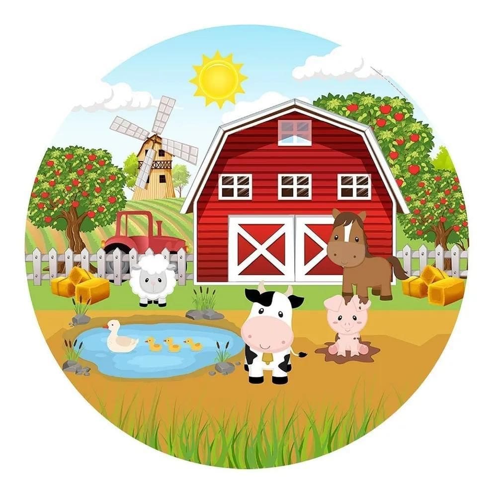 Painel Festa Redondo Sublimado 3D Tecido C/Elástico Fazendin