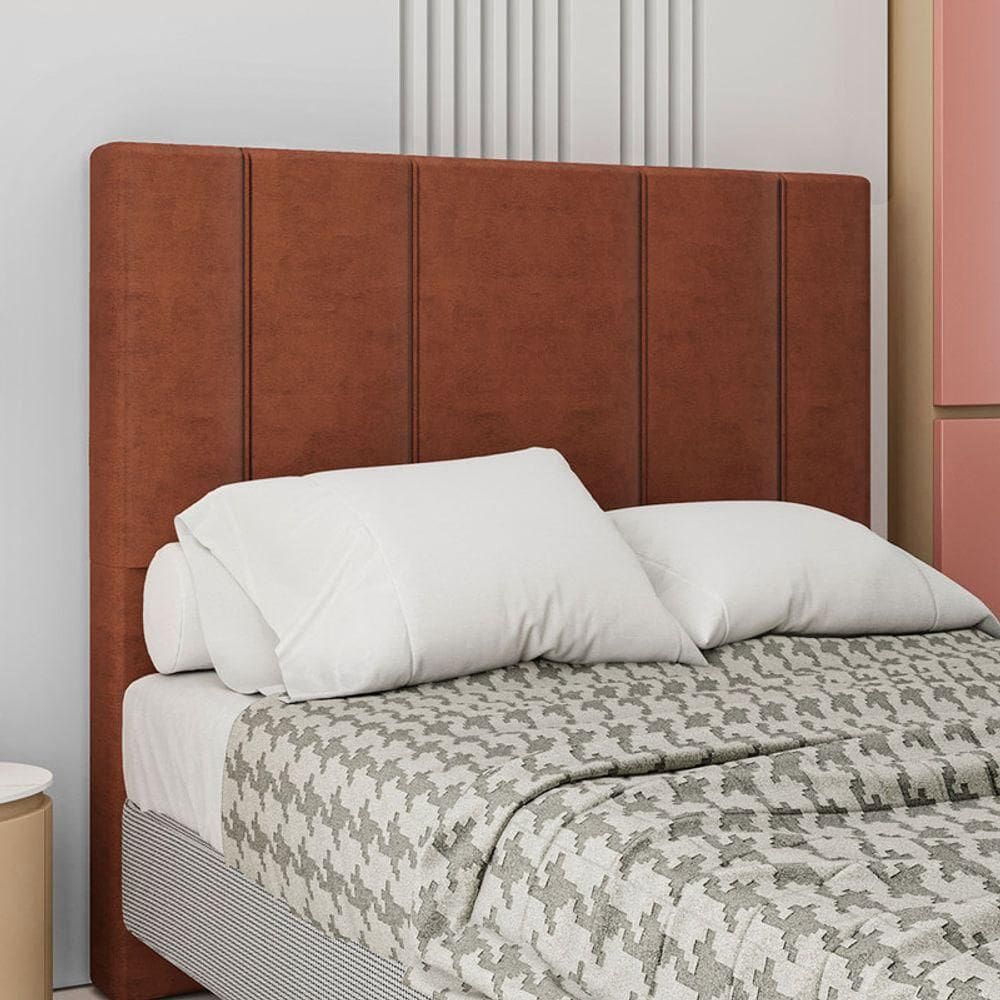 Cabeceira Estofada Casal 140 Cm Rubi Veludo Terracota
