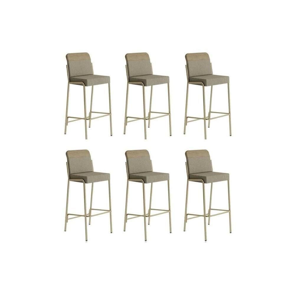 Banqueta De Cozinha Duo 1753 Kit 6 Un Dourado-linho Bamboo-courano Bamboo - Carraro