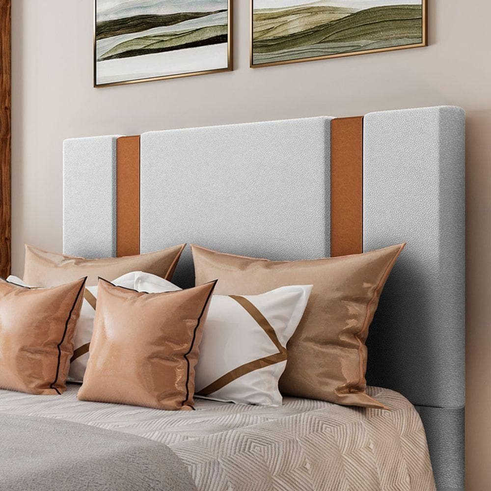 Cabeceira Estofada Queen 160 Cm Ametista Corino Branco
