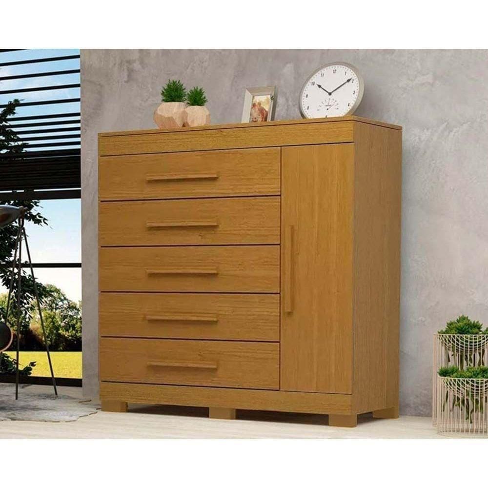 Cômoda Solteiro Rayane 1 Porta E 5 Gavetas C- Sapateira Cinamomo - Acp